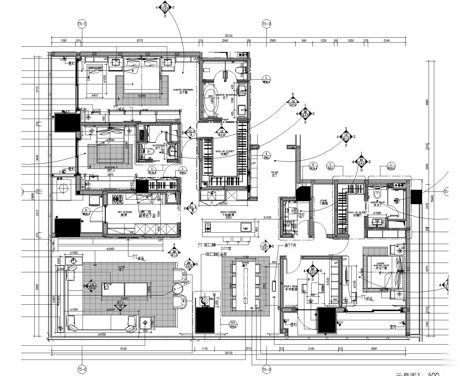 SCDA如恩|华润公寓样板间D户型施工图+效果图+物料表