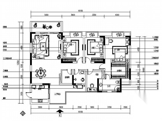 [重庆]高档住宅小区典雅中式四居室装修施工图（含效果） 平层