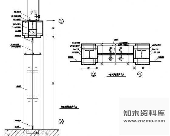 图块/节点全玻地簧门横、竖向节点