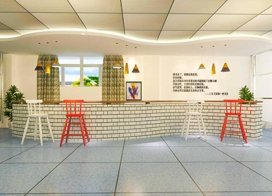 现代图书馆休闲区 展示架