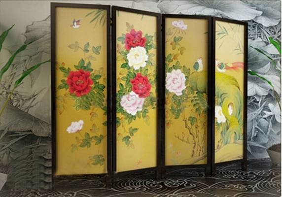 中式实木漆画屏风下载 木屏风