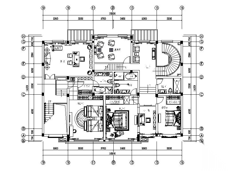 [北京]儒雅新中式2层别墅室内设计施工图（含效果图、实...