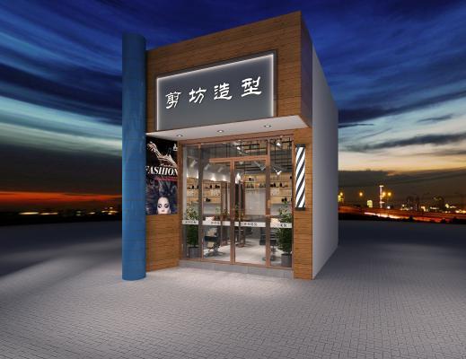 工业风理发店门头 理发店外立面 头 外立面 spa 美容院3d