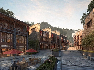 中式古建筑 商业街