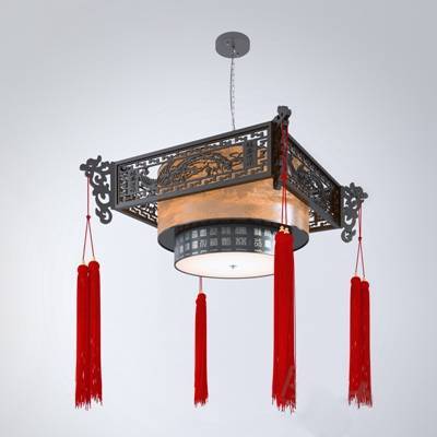 传统中式黑色木艺吊灯