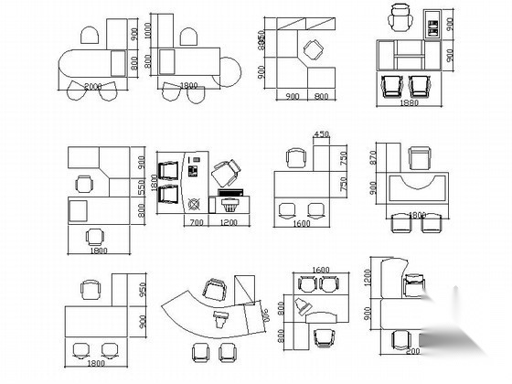 各式办公桌CAD图块下载