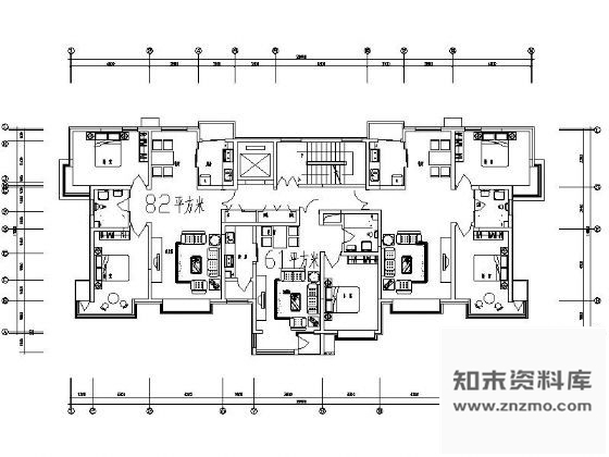 图块/节点一梯三户户型平面