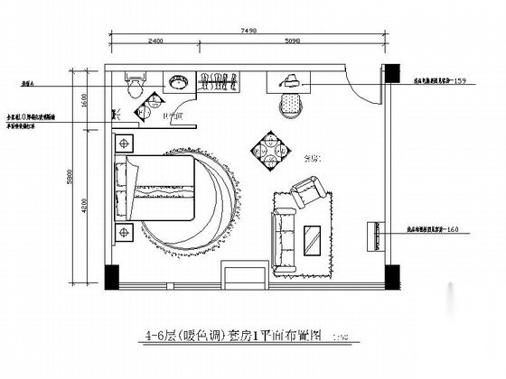 暖色酒店双人床套房装修图 客房