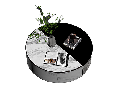 黑白拼接圆形茶几