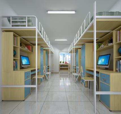 现代学生宿舍 电脑桌 上下床