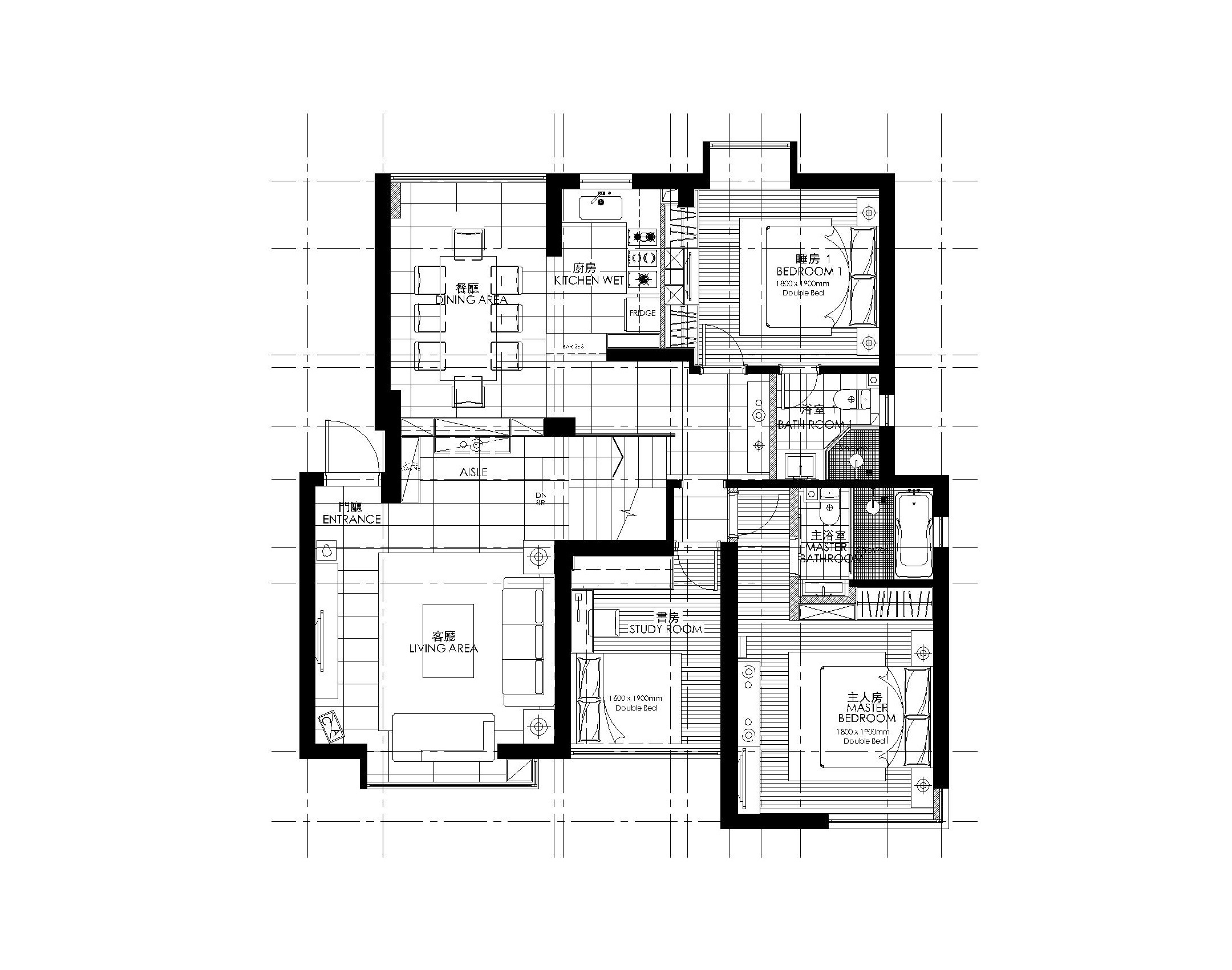 简约风格三居室住宅室内装修施工图+效果图 平层