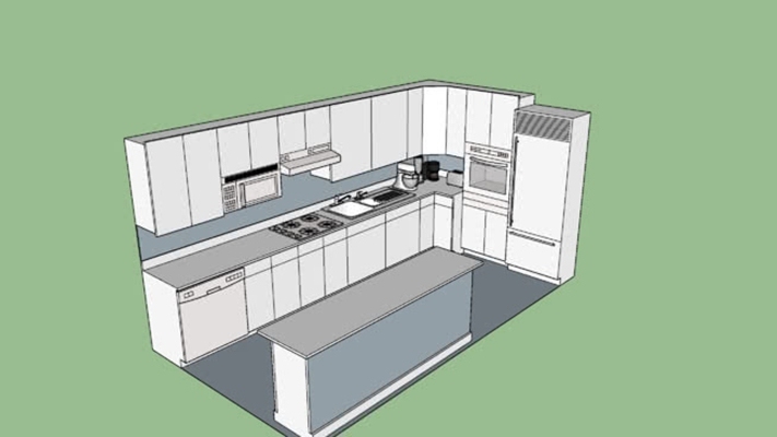 家居开放厨房 草图大师模型
