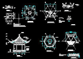 景观六角亭CAD施工大样图施工详图