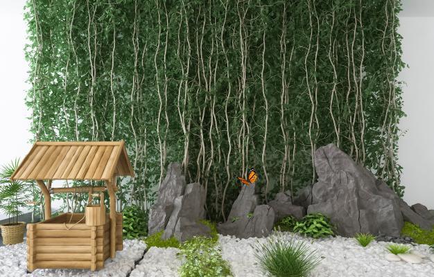 新中式绿植墙 小品
