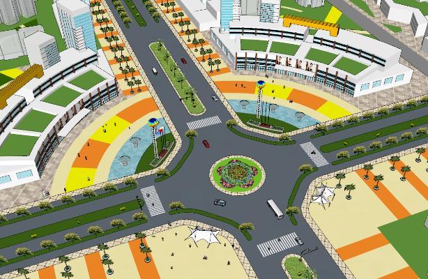 现代风格简模规划 景观道路规划 交叉口