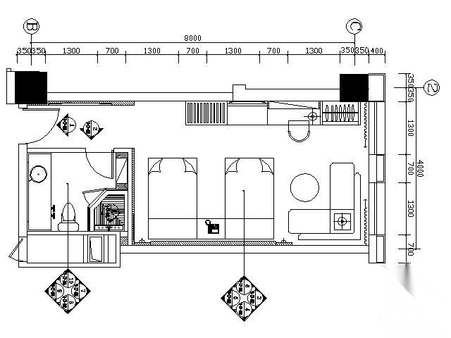 [北京]国际酒店标准间装修图（双床）