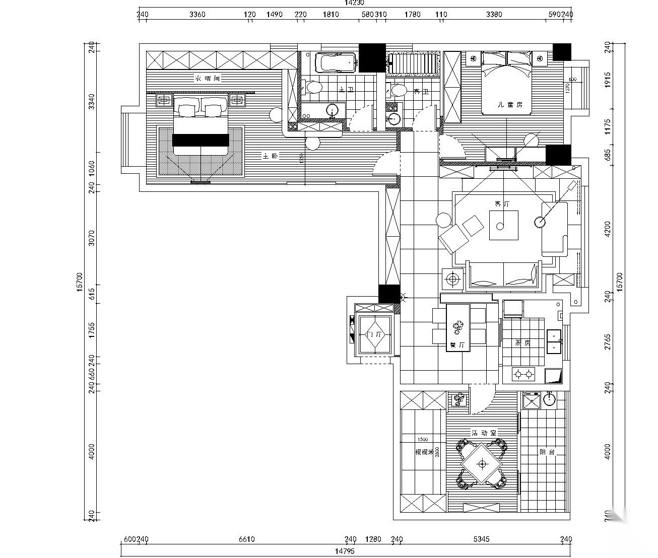 奥山世纪梦想空间三居室装修设计施工图纸(全套) 平层
