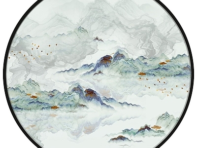 新中式圆形装饰画 中式山水画