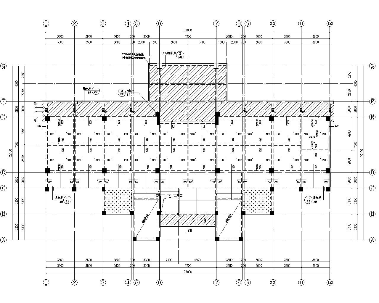 六层框架结构 办公楼筏板 施工图