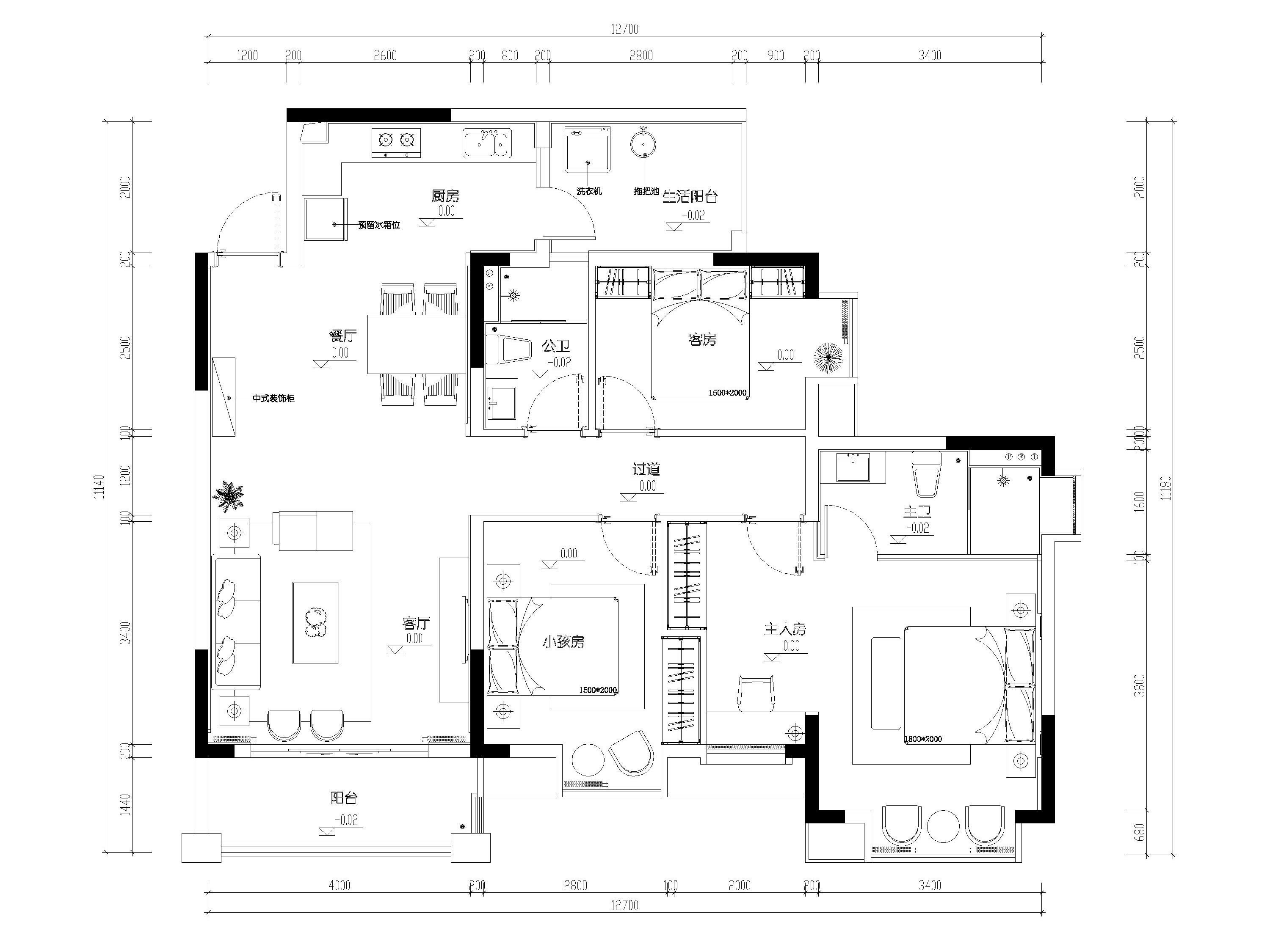 [广西]140㎡新中式三居样板房​施工图+实景 平层