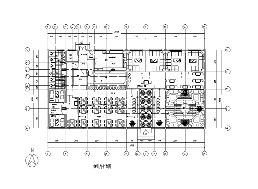 长26.4米宽13.2米单层藏式咖啡厅装修施工图