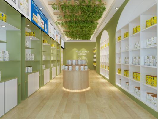 现代骆驼奶店 展柜岛台 奶粉罐