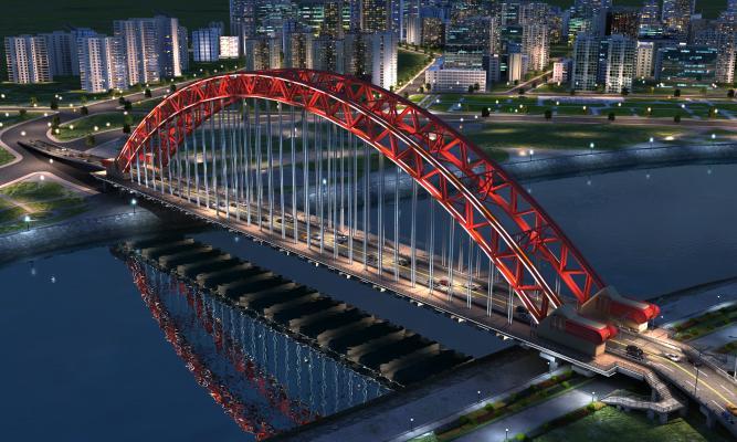 现代桥梁 大桥 景观桥 江河 桥夜景 城市建筑 车流 路灯