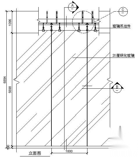 某吊挂式玻璃幕墙节点构造详图（八）（立面图） 节点 结构节点图