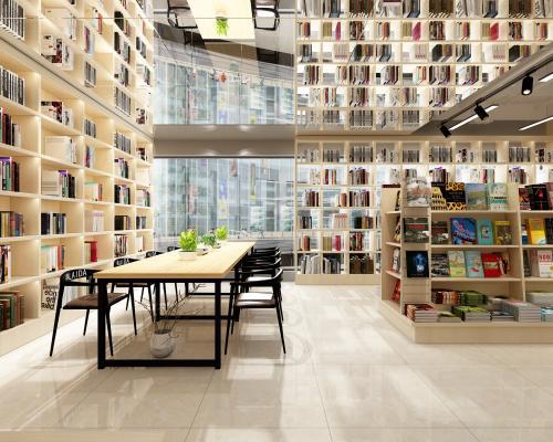 现代书店 书架 书 云灯 轨道 管道 书桌