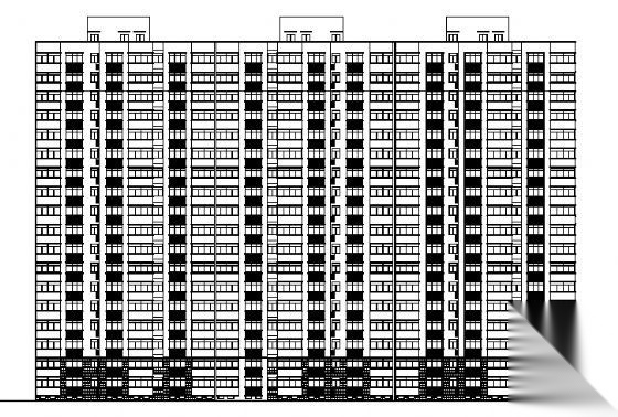 某十四层住宅楼建筑方案图（一梯三户）