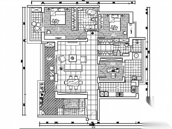[上海]意大利特色小区混搭三居室样板间装修施工图（含效... 平层