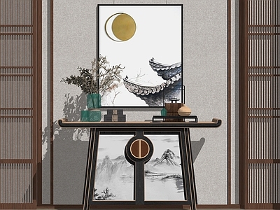 新中式玄关柜 边柜 装饰画
