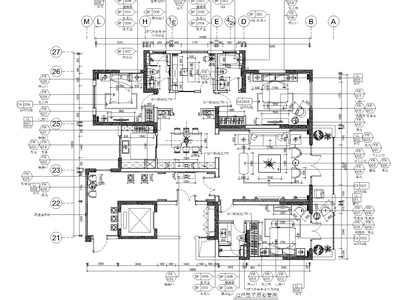 深圳龙城府三居室中式风格样板房装修施工图 平层