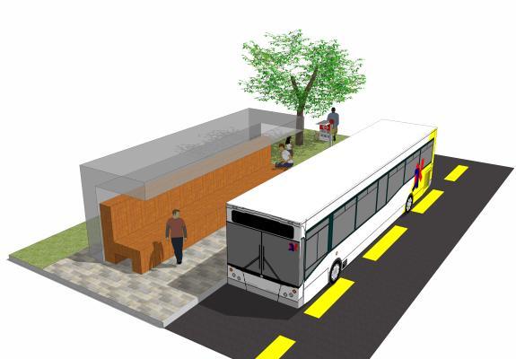 现代风格遮阳棚 廊架 公交牌 公交车站 人物 公交车