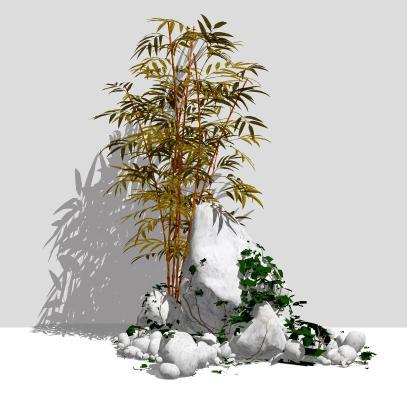 现代风格竹子 石头 石堆 景观石