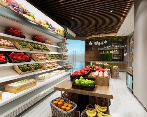 现代蔬菜水果店 现代商业零售 展架 收银台