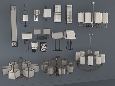 新中式灯具组合 壁灯 台灯