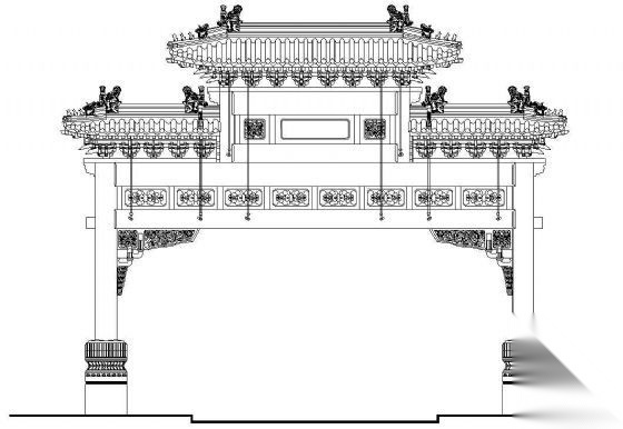 某古建牌楼建筑立面剖面方案