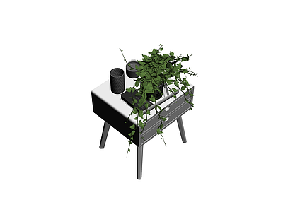 带绿植的床头柜组合
