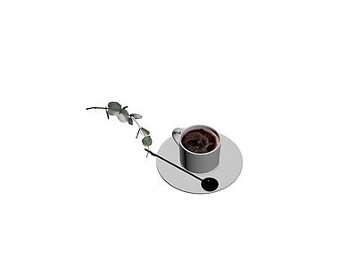 咖啡杯碟勺植物组合