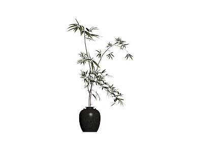 黑色陶瓷花瓶配绿植