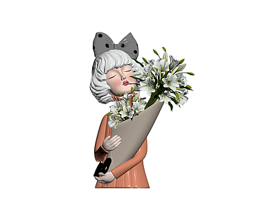 手持花束女性雕塑