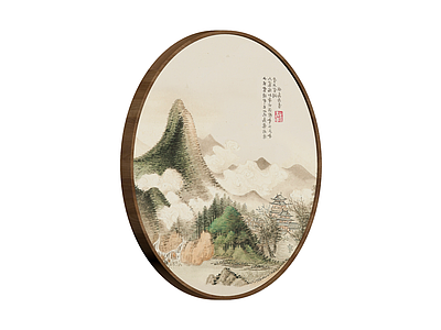 山水风景圆扇装饰画