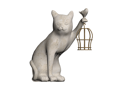 石质猫鸟笼雕塑