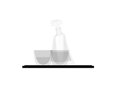 玻璃酒瓶与酒杯组合