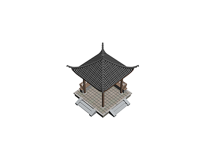 中式四角凉亭景观模型