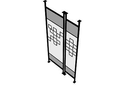 双扇屏风隔断模型