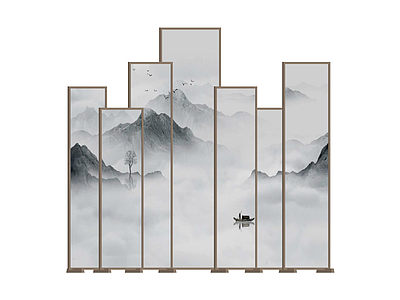 水墨山水屏风组合