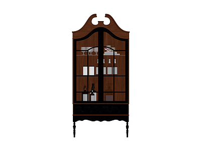 深色木质展示柜含藏品