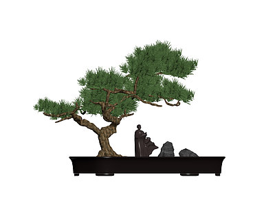 松树盆景配人物摆件